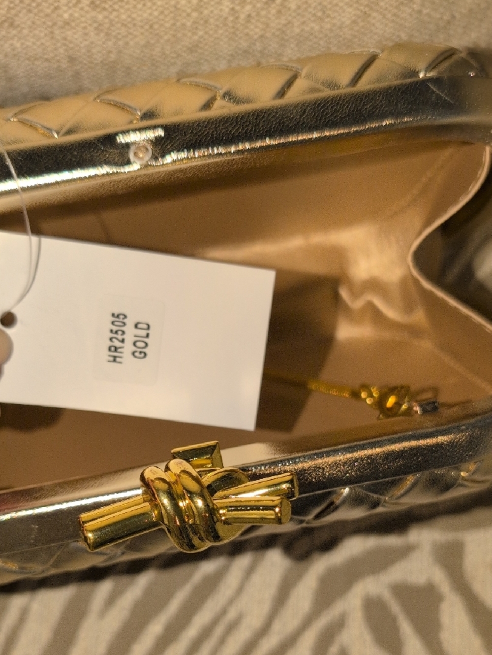 Metallic Gold Quilted Knot-Clasp Evening Clutch - NWT - Picture 4 of 10